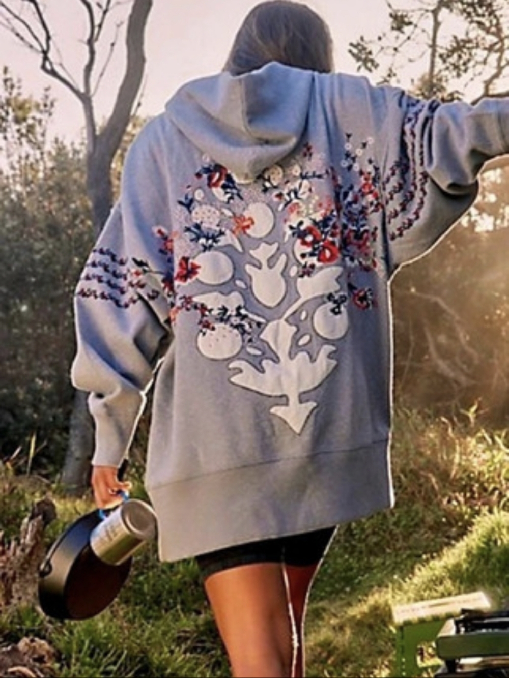 Free People At My Best Hoodie Embroidered Gray & Red XS